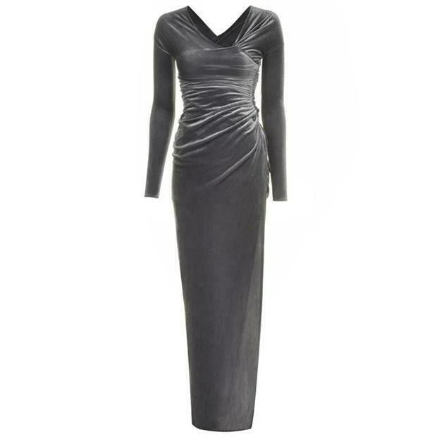 Alexandre Vauthier Steel Silver Velvet Ruched Gown