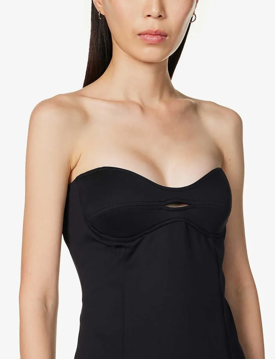 MOTHER OF ALL Sweetheart Neck Black Cut Out Bodycon Stretch Midi Dress - Imagen 4