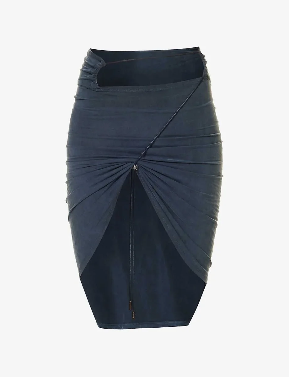 JACQUEMUS Le Jupe Espelho Court Cut Out Asymmetric Drawcord Navy Skirt - Imagen 3