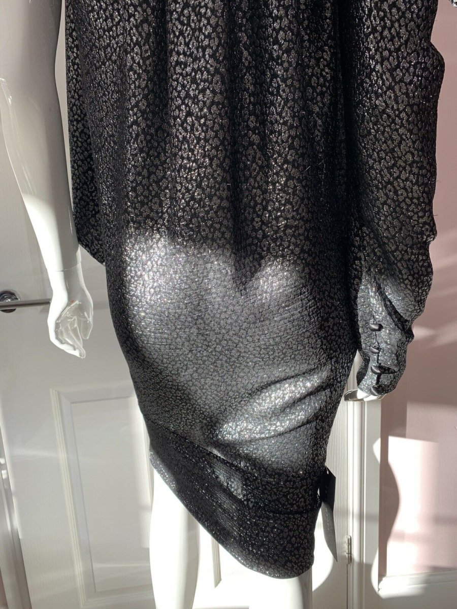 REDEMPTION Metallic Jacquard High Neck One Shoulder Dress - Imagen 8