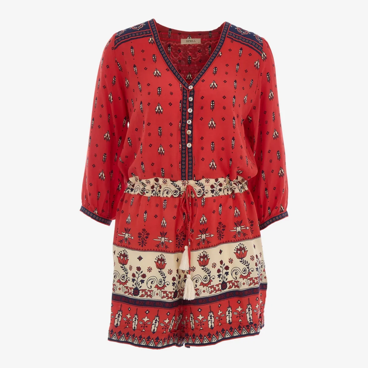 Spell & The Gypsy Red Desert Wanderer Sunset Red Boho Playsuit - Imagen 5