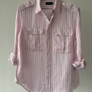 POLO RALPH LAUREN Pink Striped Linen Summer Button-Up Shirt