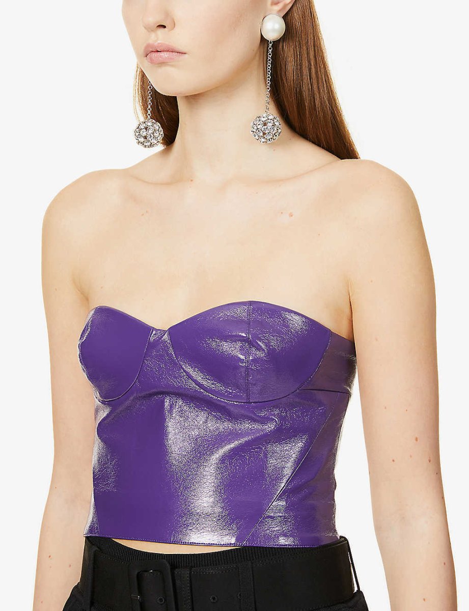 ROTATE Birger Christensen Vegan Leather Purple Nina Corset Top - Imagen 3
