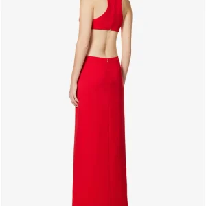 MONOT Red Split Slit Leg Open Back Cut Out Woven Evening Gown Dress