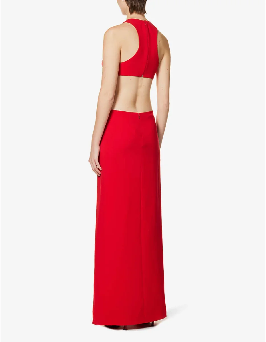 MONOT Red Split Slit Leg Open Back Cut Out Woven Evening Gown Dress