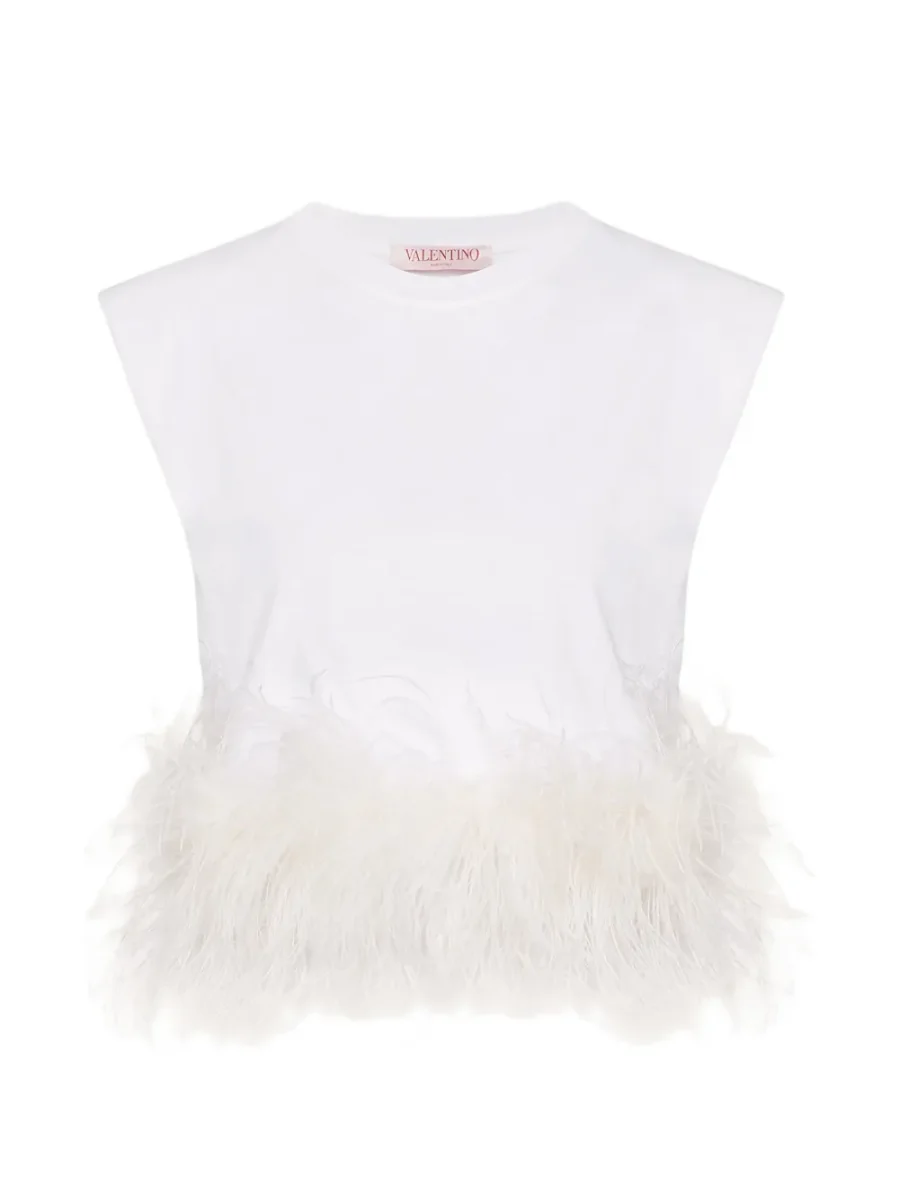 Valentino Garavani White Feather Trim Crop Top - Imagen 6