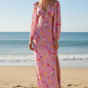 Rixo London Kamilla Pink Seahorse Starfish Print Dress