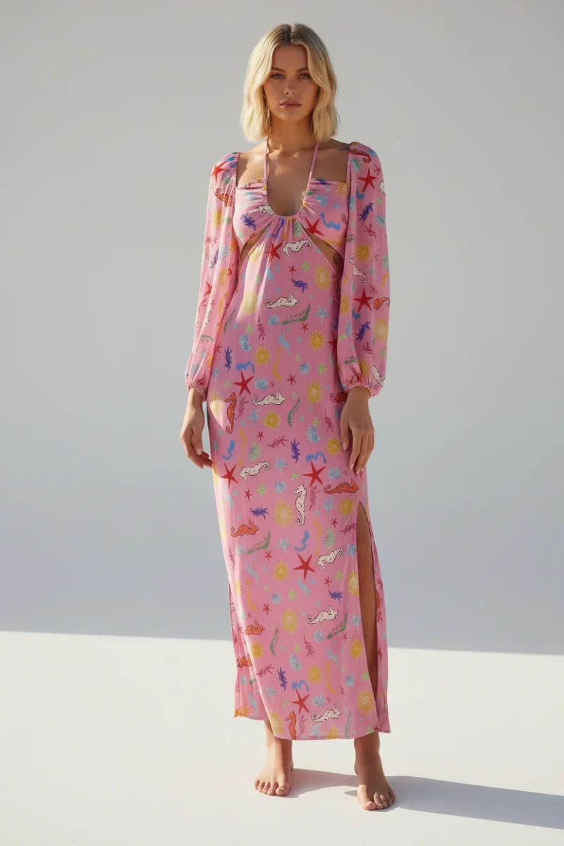 Rixo London Kamilla Pink Seahorse Starfish Print Dress - Imagen 5