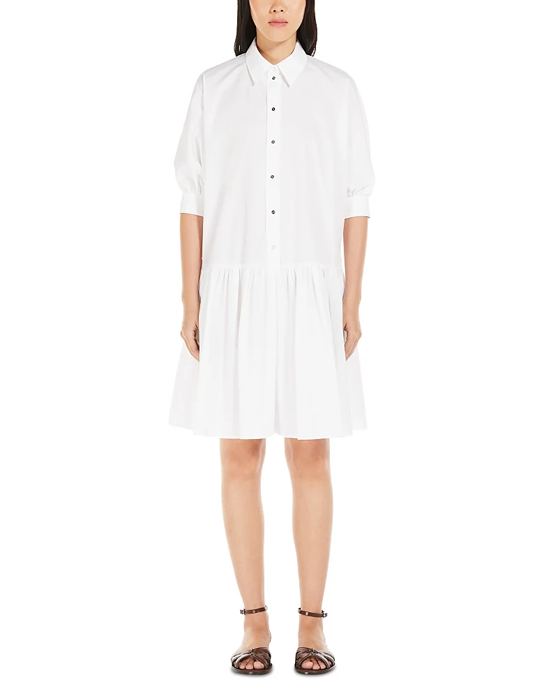 Max Mara White Caronte Cotton Poplin Pleat Hem Shirt Dress - Imagen 7