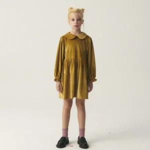 Vestido corto de niña en terciopelo amarillo
