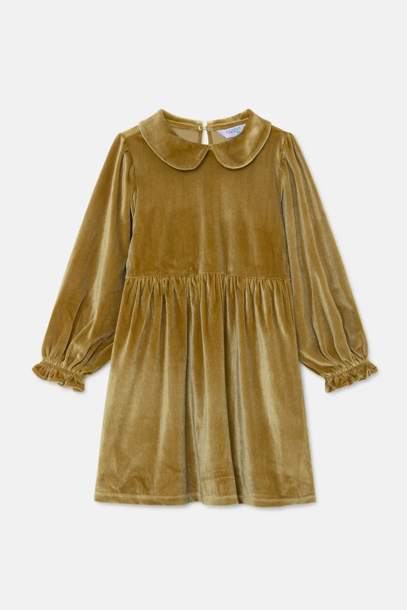 Vestido corto de niña en terciopelo amarillo - Imagen 3