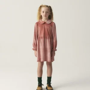 Vestido corto de niña en terciopelo rosa