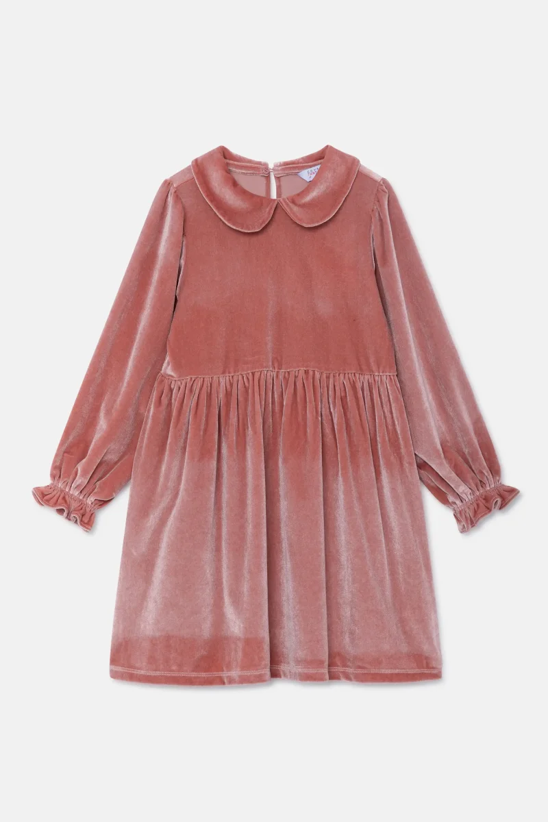 Vestido corto de niña en terciopelo rosa - Imagen 3