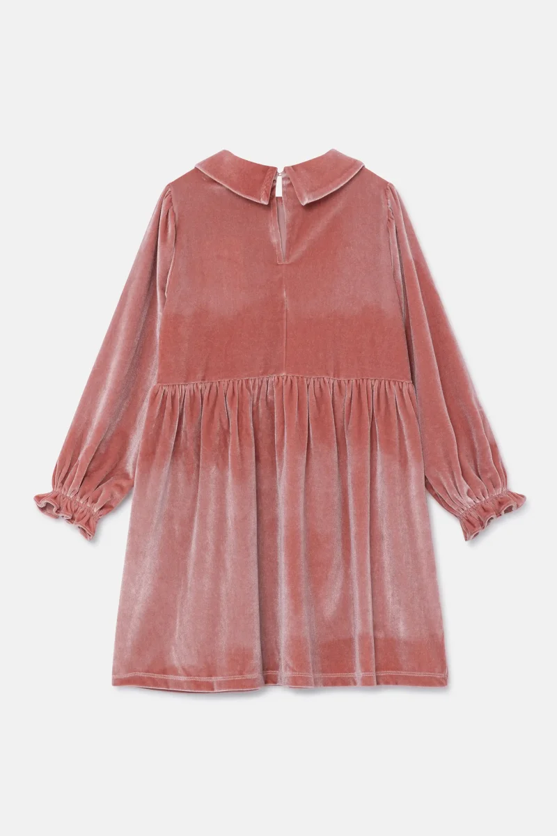 Vestido corto de niña en terciopelo rosa - Imagen 6