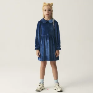 Vestido corto de niña en terciopelo azul