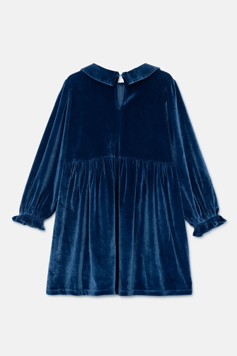 Vestido corto de niña en terciopelo azul - Imagen 6