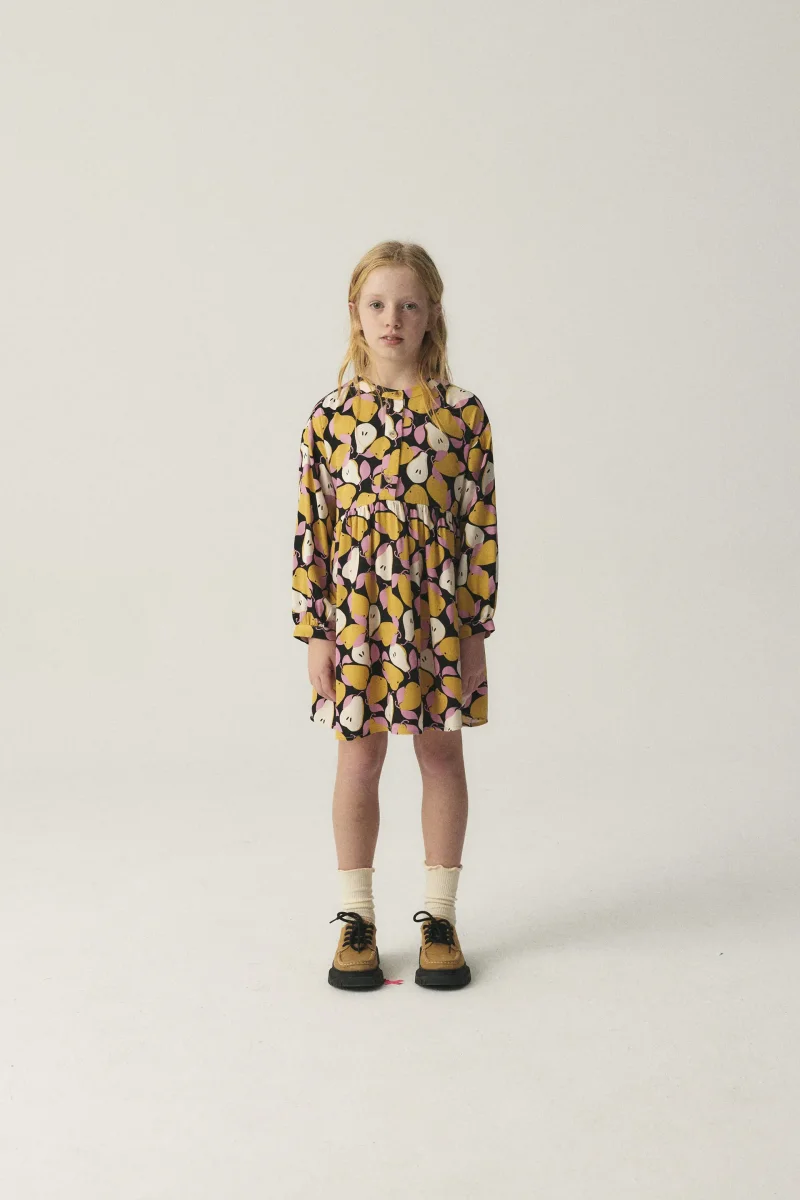 Vestido corto camisero de niña con estampado de peras - Imagen 6