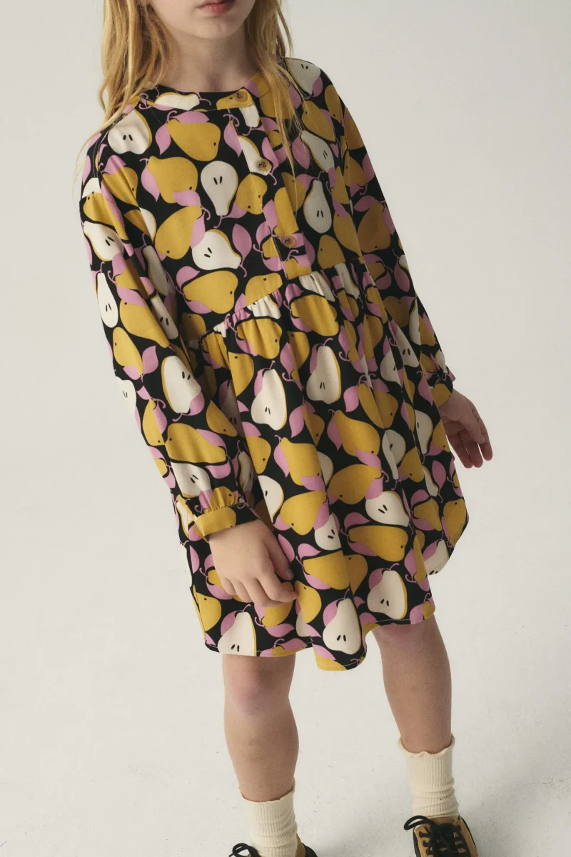 Vestido corto camisero de niña con estampado de peras - Imagen 7
