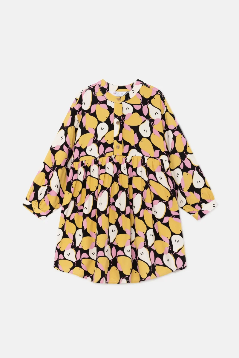 Vestido corto camisero de niña con estampado de peras - Imagen 3