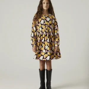 Vestido corto camisero de niña con estampado de peras