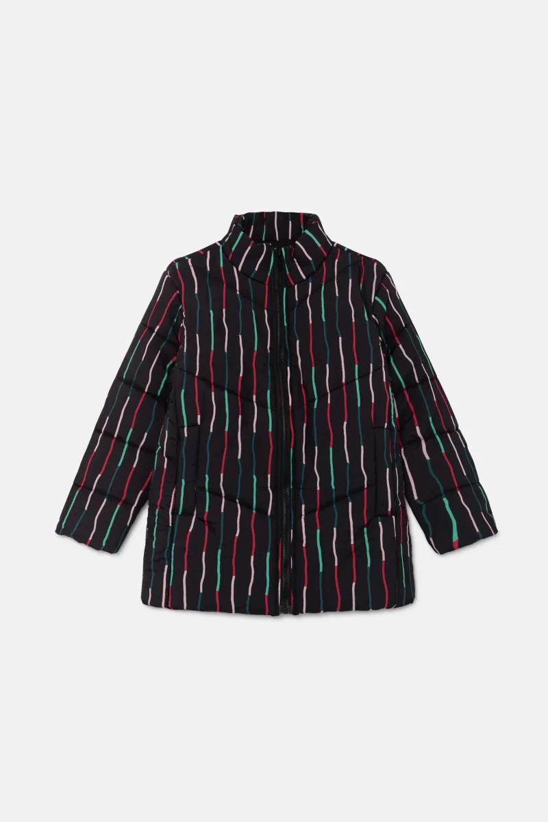 Abrigo unisex plumífero corto con estampado de rayas negro - Imagen 3