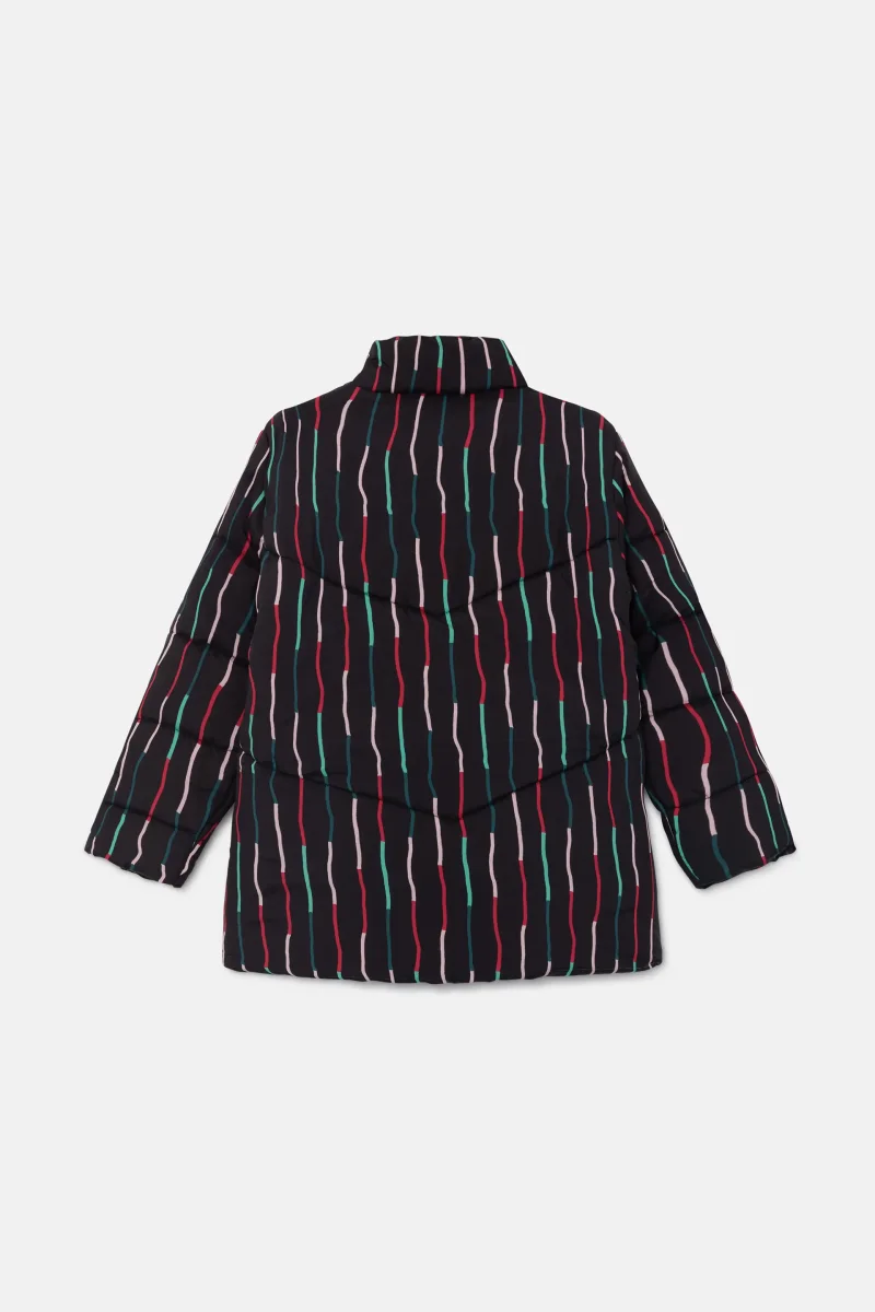 Abrigo unisex plumífero corto con estampado de rayas negro - Imagen 9