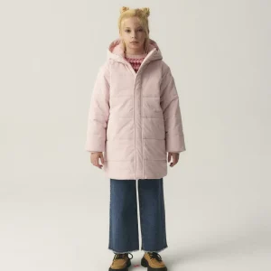 Abrigo unisex plumífero midi con capucha rosa