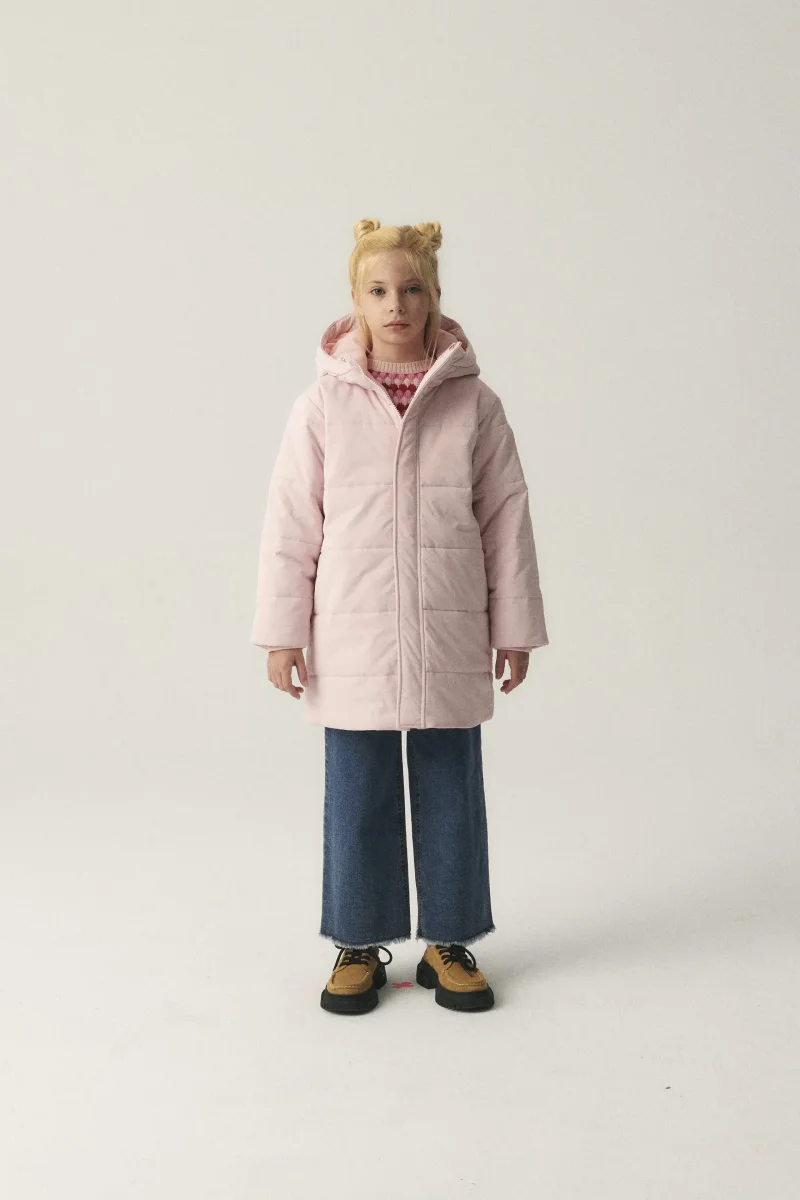 Abrigo unisex plumífero midi con capucha rosa - Imagen 2