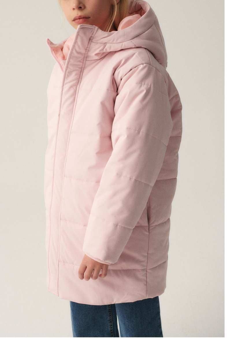 Abrigo unisex plumífero midi con capucha rosa - Imagen 8