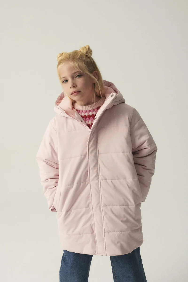 Abrigo unisex plumífero midi con capucha rosa - Imagen 5