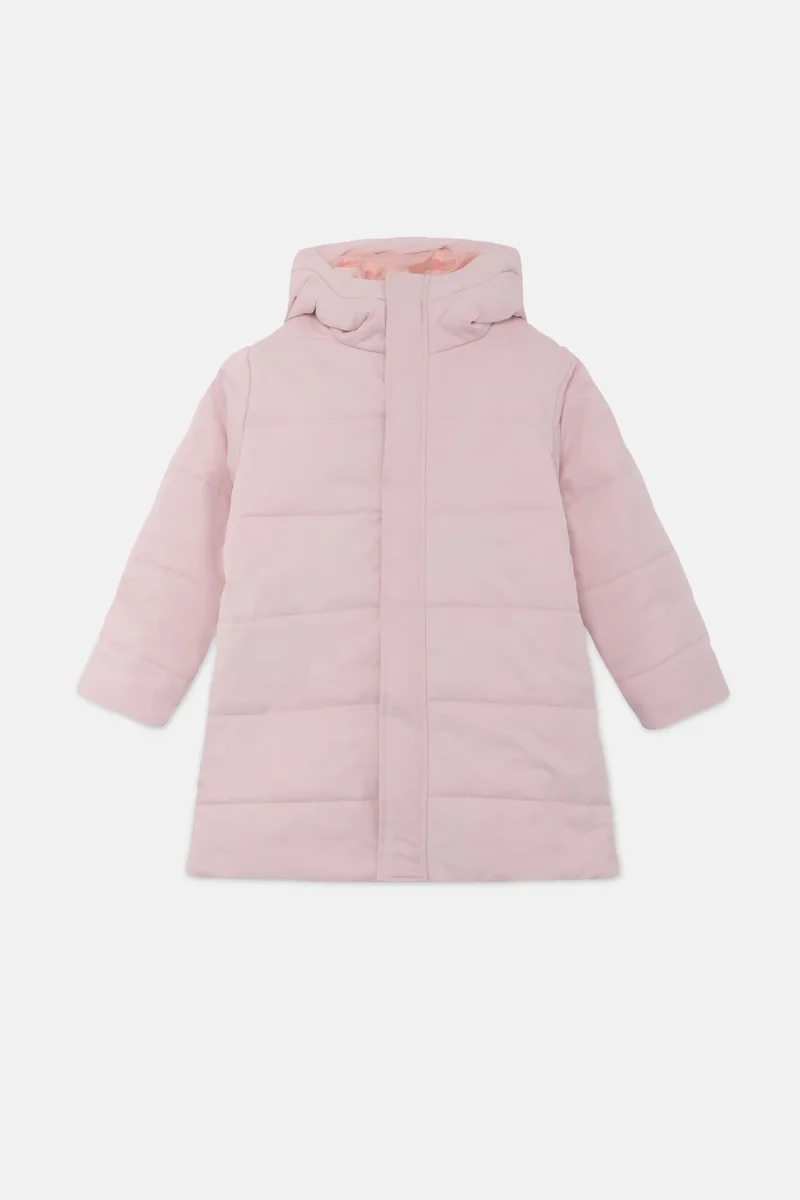 Abrigo unisex plumífero midi con capucha rosa - Imagen 3