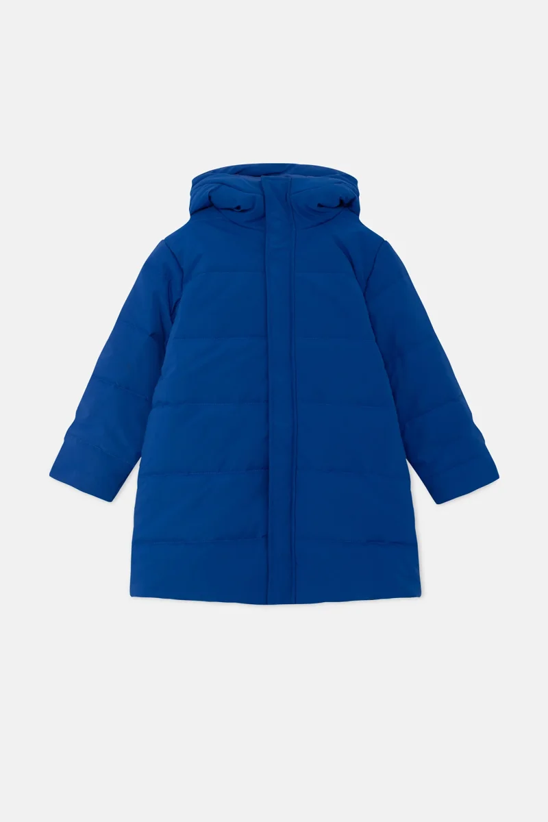 Abrigo unisex plumífero midi con capucha azul - Imagen 7