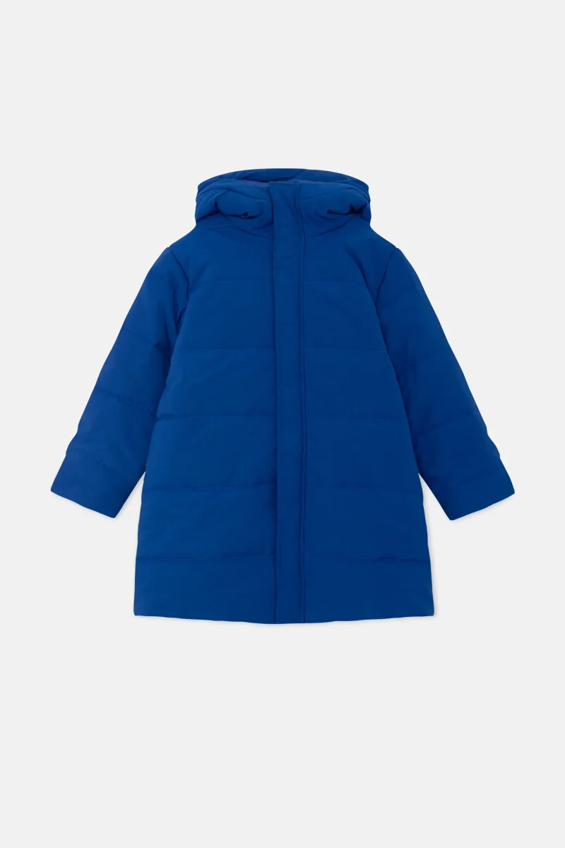 Abrigo unisex plumífero midi con capucha azul - Imagen 3
