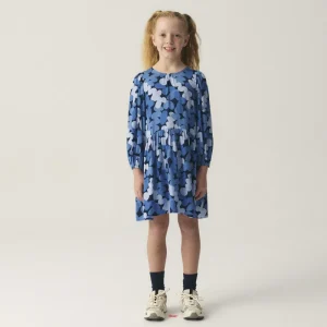 Vestido corto camisero de niña con estampado abstracto azul