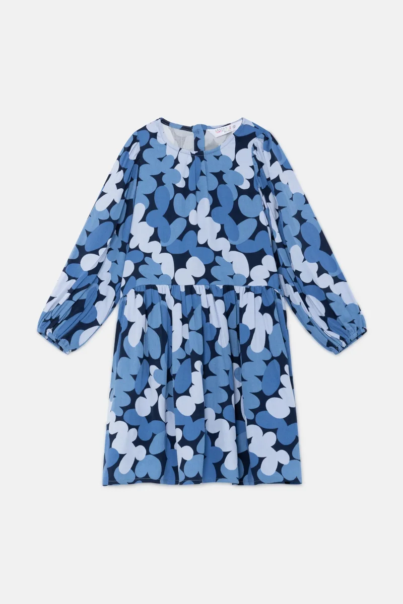 Vestido corto camisero de niña con estampado abstracto azul - Imagen 3
