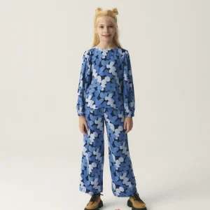 Top de niña con manga larga y estampado abstracto azul