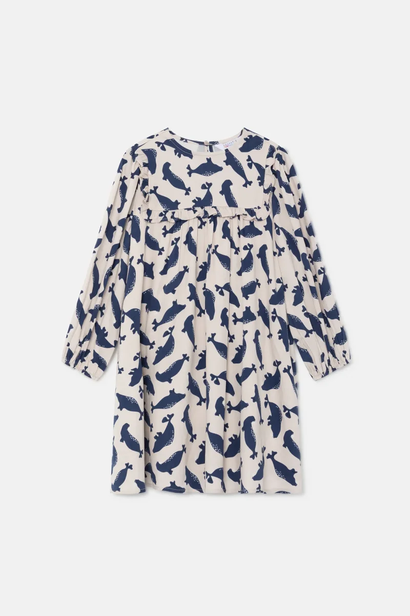 Vestido corto camisero de niña con estampado de focas - Imagen 3