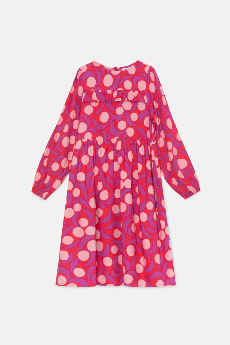 Vestido midi de niña con volante y estampado fantasía rosa - Imagen 3