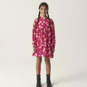 Vestido corto camisero de niña con estampado fantasía rosa
