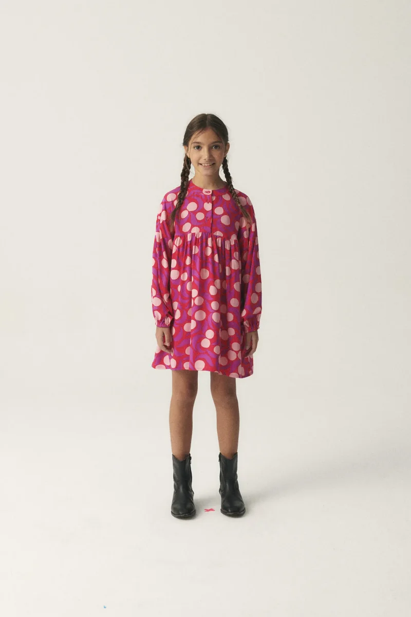 Vestido corto camisero de niña con estampado fantasía rosa - Imagen 2