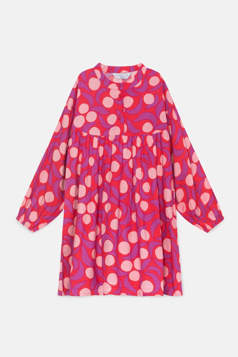 Vestido corto camisero de niña con estampado fantasía rosa - Imagen 3
