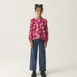 Top de niña con volantes y estampado fantasía rosa