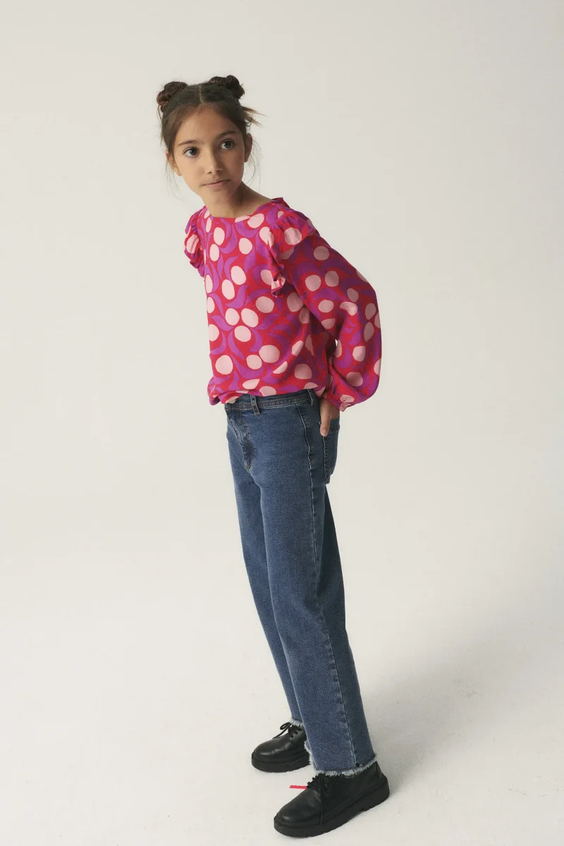 Top de niña con volantes y estampado fantasía rosa - Imagen 5