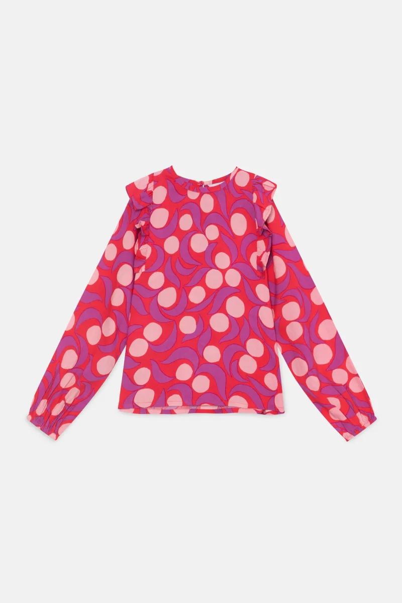 Top de niña con volantes y estampado fantasía rosa - Imagen 3