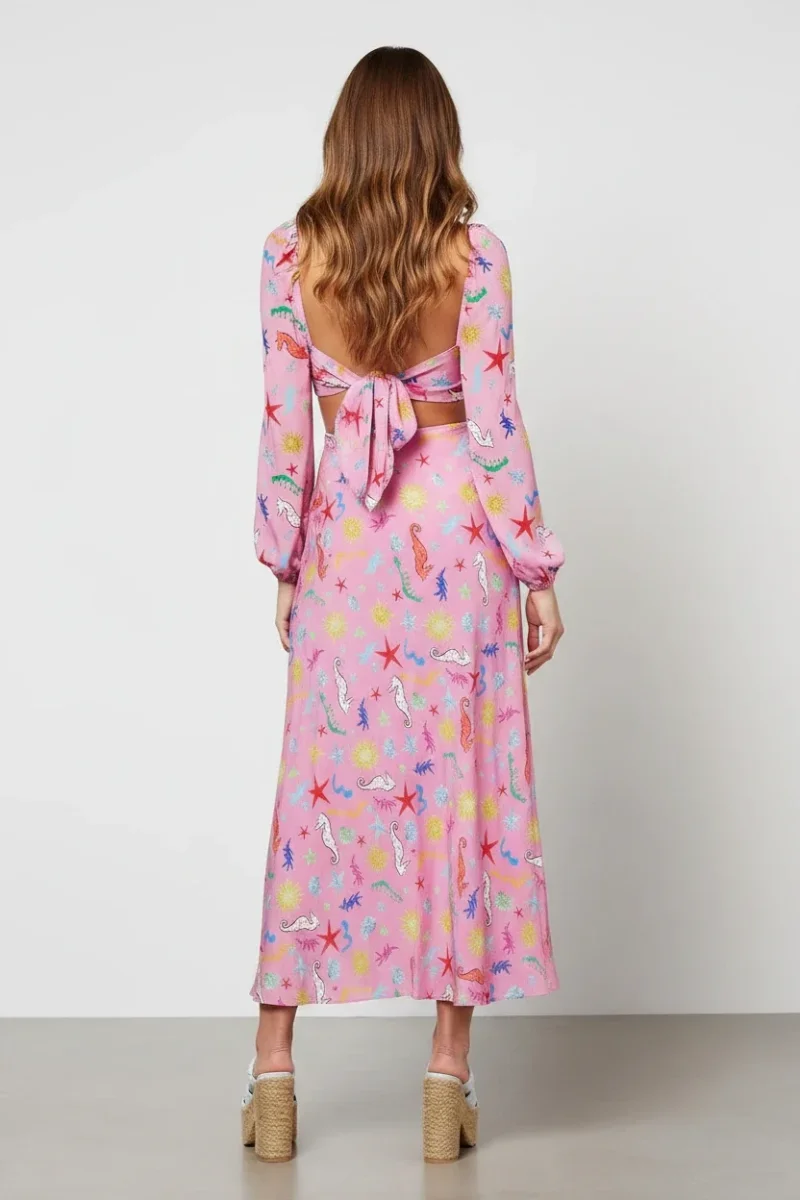 Rixo London Kamilla Pink Seahorse Starfish Print Dress - Imagen 6