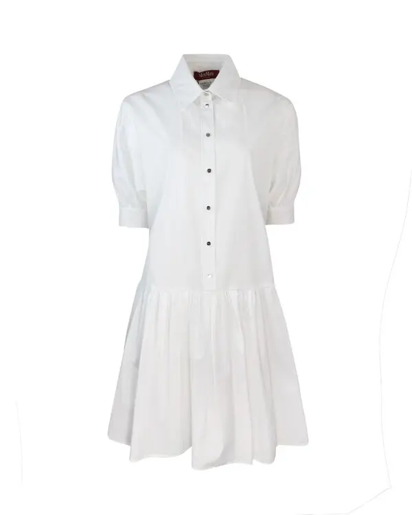 Max Mara White Caronte Cotton Poplin Pleat Hem Shirt Dress - Imagen 2