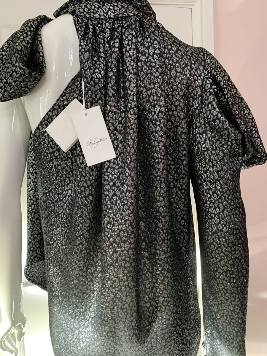 REDEMPTION Metallic Jacquard High Neck One Shoulder Dress - Imagen 7