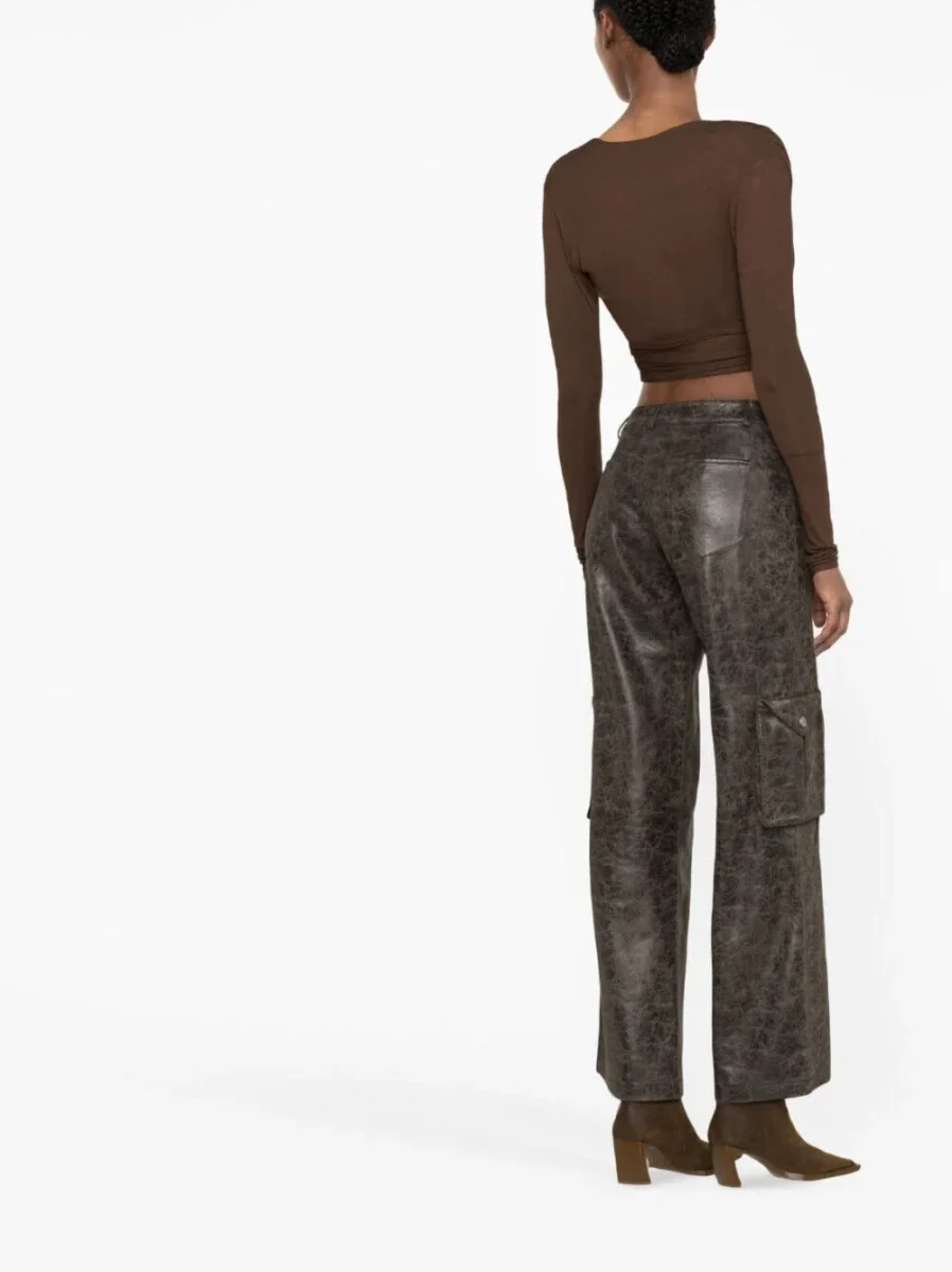MIAOU Elias Faux Leather Brown Cargo Trousers - Imagen 5