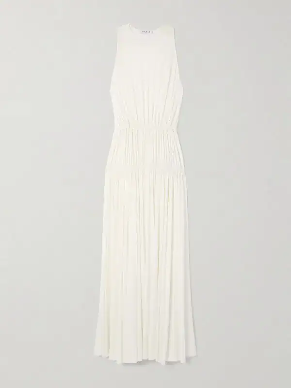 Alaïa White Gathered Jersey Maxi Dress - Imagen 3
