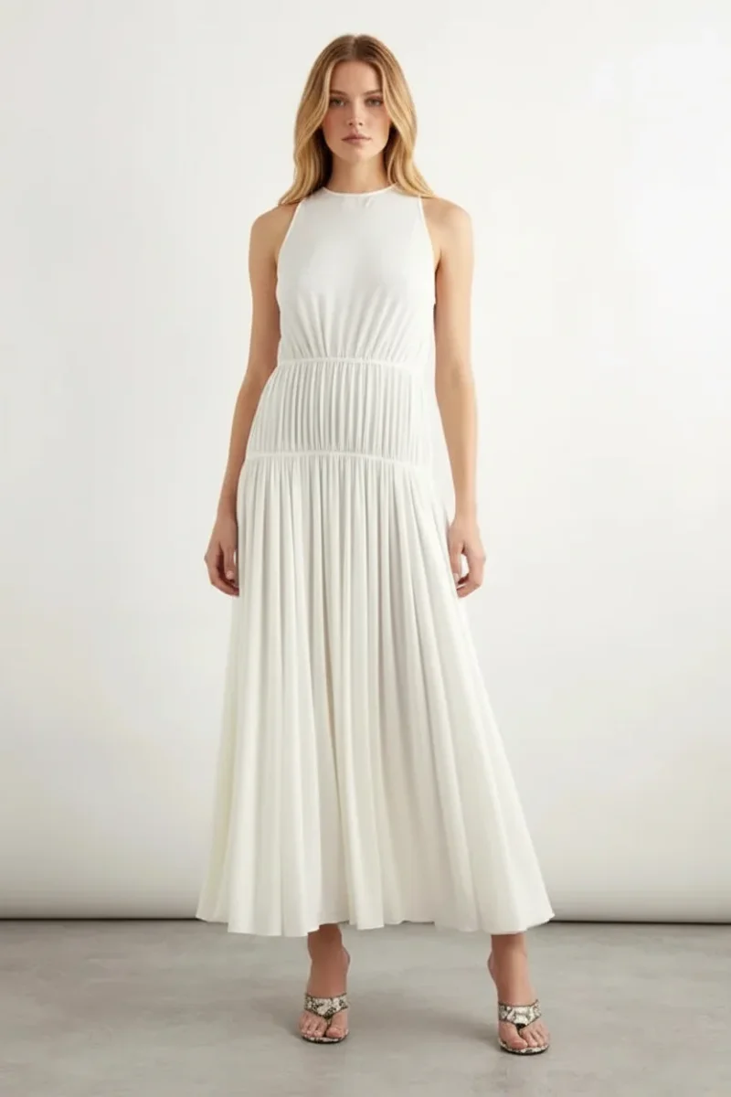 Alaïa White Gathered Jersey Maxi Dress - Imagen 2